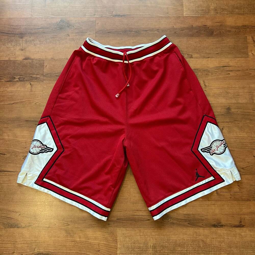 Vintage 80s/90s OG Air Jordan Wings Mesh Basketball Shorts Red & White Size L